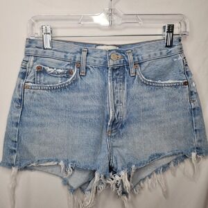 AGOLDE Parker Shorts Women 24 Light Blue Distressed Denim Cutoffs Organic Cotton
